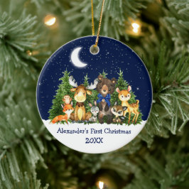 Ornamento De Cerâmica Bebê Primeira Floresta de Natal Arco Azul