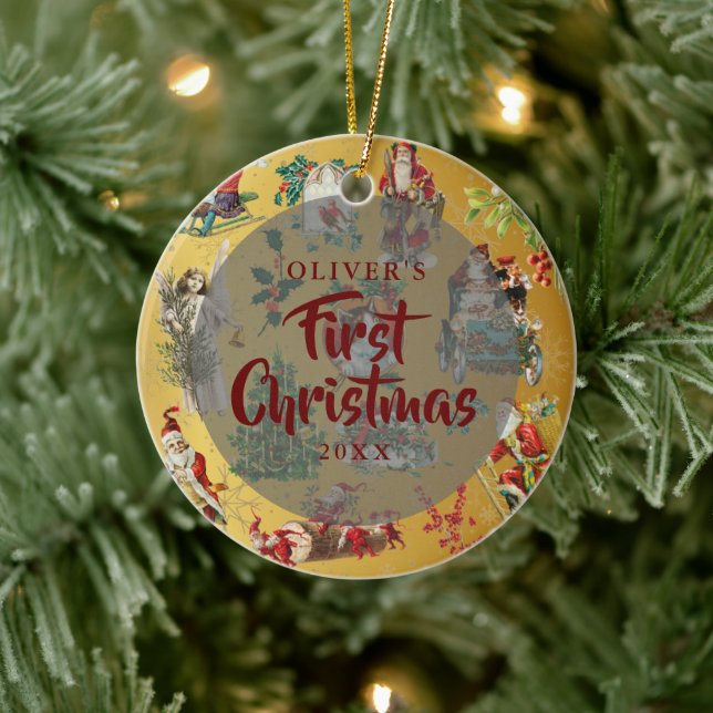 Ornamento De Cerâmica Bebê Primeira Foto de Natal Dourada (Árvore)