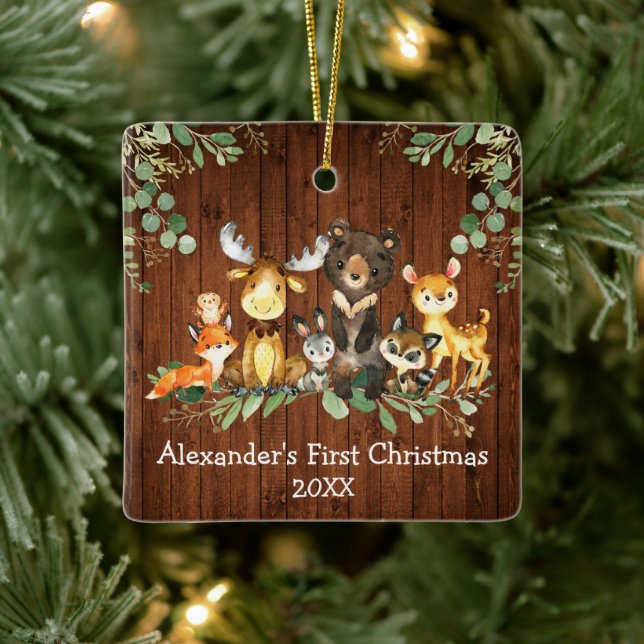Ornamento De Cerâmica Bebê Primeiro Natal Animais Da Floresta Russos (Árvore)