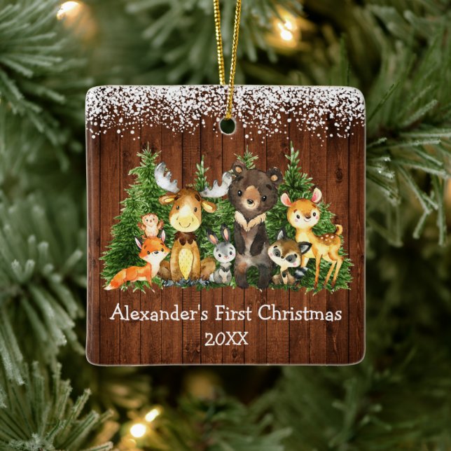 Ornamento De Cerâmica Bebê Primeiro Natal Animais Florestais Neves Russo (Árvore)
