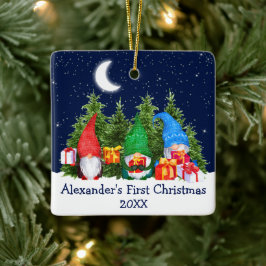 Ornamento De Cerâmica Bebê Primeiro Natal Céu Cavioleta Gnomos Árvores