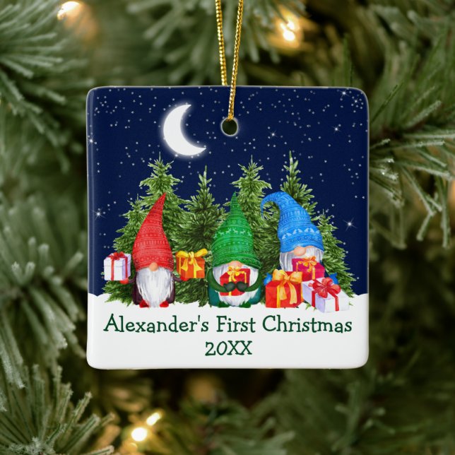 Ornamento De Cerâmica Bebê Primeiro Natal Gnomos Caqueiros (Árvore)