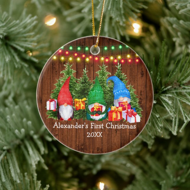 Ornamento De Cerâmica Bebê Primeiro Natal Gnomos Luzes Russas (Árvore)