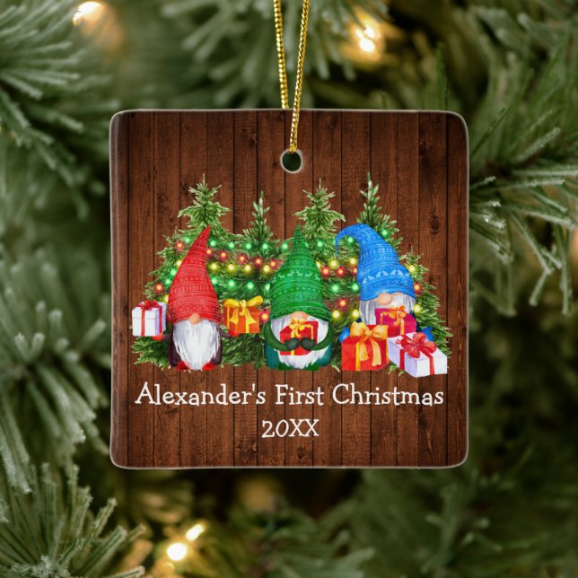 Ornamento De Cerâmica Bebê Primeiro Natal Luzes Gnomos Praça Russa (Árvore)