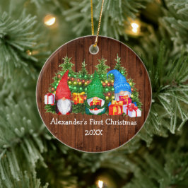 Ornamento De Cerâmica Bebê Primeiro Natal Luzes Gnomos Russos