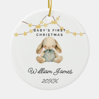 Ornamento De Cerâmica Bebê Primeiro Natal Raios Bebê-Rapaz Bonito