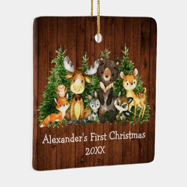 Ornamento De Cerâmica Bebê Primeiro Natal Rustic - FOTO DE VOLTA (Direito )