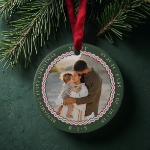Ornamento De Cerâmica Bebê Primeiro Natal Wavy Modern Mínimo 2 Foto