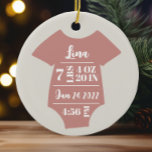 Ornamento De Cerâmica Bebê Rapariga Fotografia Primeiro Jogo de Natal<br><div class="desc">Um adorável primeiro ornamento para novos pais e bebês! Adicione os detalhes de nascimento à frente e uma foto pessoal ao verso usando o recurso de personalização.</div>