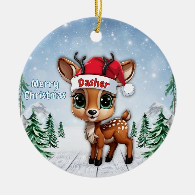 Ornamento De Cerâmica Bebê Rena Dasher, Corça, Cerva, Rena 🦌🎄 (Frente)