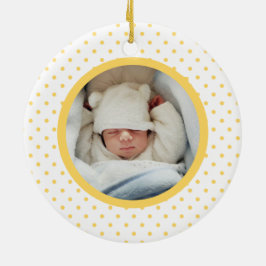 Ornamento De Cerâmica Bebê Rosa Dino | Primeira Bolinhas amarela de Nata