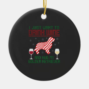 Ornamento De Cerâmica Beber Vinho Abraçar Retriever Dourado Natal
