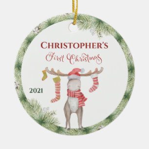Ornamento De Cerâmica Bebês de alce bonitinho personalizados Primeiro N