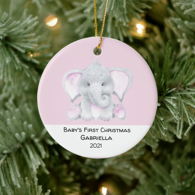 Ornamento De Cerâmica Bebês de Elefante Rosa Personalizados Primeiro Nat (Árvore)