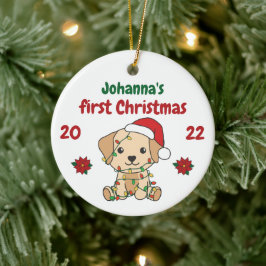 Ornamento De Cerâmica Bebês de inverno do Natal Labrador no primeiro Nat