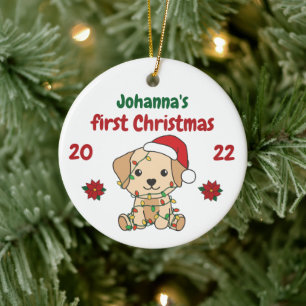Ornamento De Cerâmica Bebês de inverno do Natal Labrador no primeiro Nat