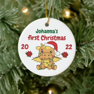 Ornamento De Cerâmica Bebês de Natal do Dragão primeiro Natal