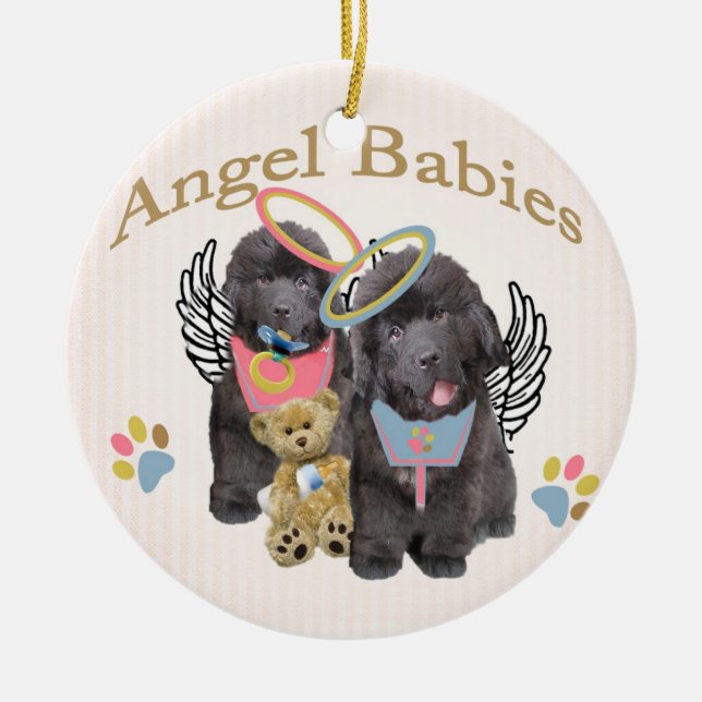 Ornamento De Cerâmica Bebês do anjo de Terra Nova (Frente)