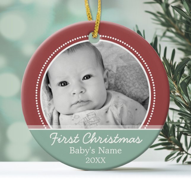 Ornamento De Cerâmica Bebês Primeiro Natal (Personalized Photo Ornament - Baby's First Christmas)