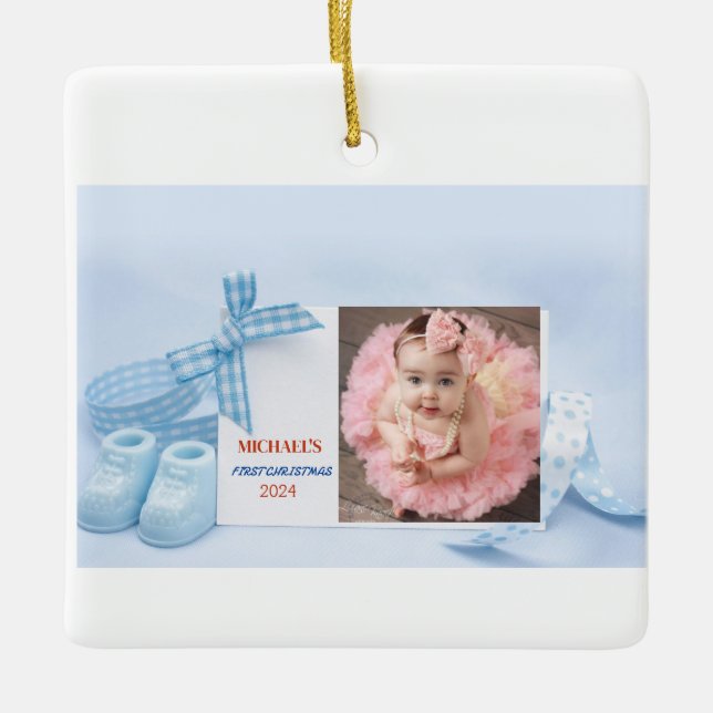 Ornamento De Cerâmica bebês primeiro natal (Frente)