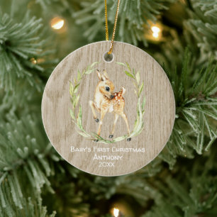 Ornamento De Cerâmica Bebês Russos de Veado Primeiro Natal