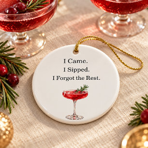Ornamento De Cerâmica Bebida de Cocktail Vermelho de Natal Divertida