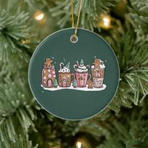 Ornamento De Cerâmica Bebida de Natal de Café com Gengibre Amante de Lat