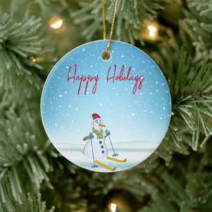 Ornamento De Cerâmica Bebida Perfeita De Snowman De Natal