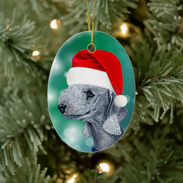 Ornamento De Cerâmica Bedlington Terrier Dog Red Santa Hat Natal (Árvore)
