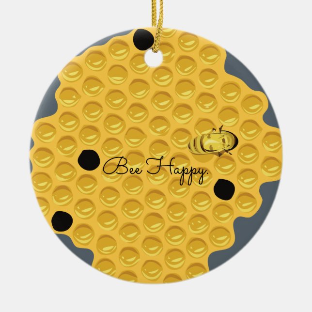 Ornamento De Cerâmica Bee Happy e The Honeycomb (Frente)
