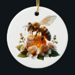 Ornamento De Cerâmica Bee My Honey | Doce Presente Romântico<br><div class="desc">Bela de mel em flores e mel. Citação romântica: "Bee my Honey." Watercolor ai art para o Dia de os namorados.</div>