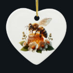 Ornamento De Cerâmica Bee My Honey | Doce Presente Romântico<br><div class="desc">Bela de mel em flores e mel. Citação romântica: "Bee my Honey." Watercolor ai art para o Dia de os namorados.</div>