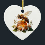 Ornamento De Cerâmica Bee My Honey | Doce Presente Romântico<br><div class="desc">Bela de mel em flores e mel. Citação romântica: "Bee my Honey." Watercolor ai art para o Dia de os namorados.</div>