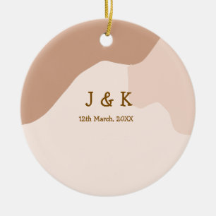 Ornamento De Cerâmica Bege boho curvo data do nome do casamento laranja