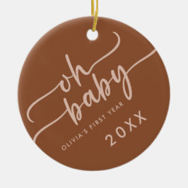 Ornamento De Cerâmica Beige Script Foto do Beige Primeiro Ano