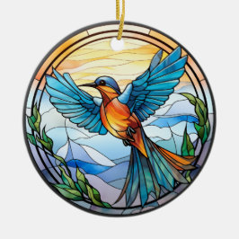 Ornamento De Cerâmica Beija-flor Azul de Vidro Colorido