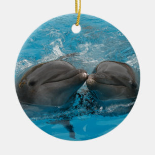 Ornamento De Cerâmica Beijando golfinhos
