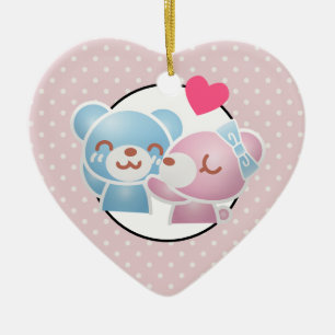 Ornamento De Cerâmica Beijando os ursos bonitos e Kawaii