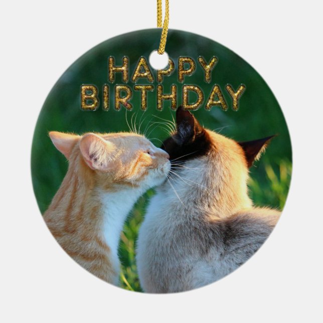 Ornamento De Cerâmica Beijo do aniversário (Frente)