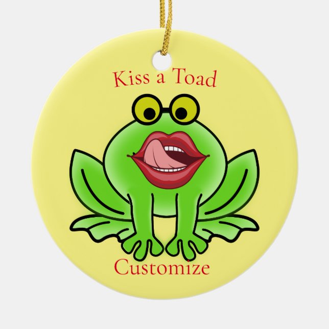 Ornamento De Cerâmica Beijo Engraçado Um Trovão De Sapo (Frente)