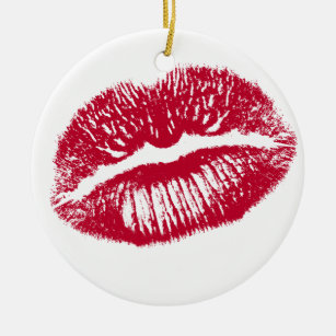 Ornamento De Cerâmica Beijo, Lábios Vermelhos