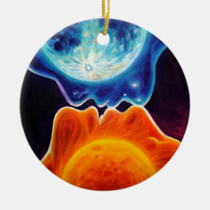 Ornamento De Cerâmica Beijo Sol e Lua