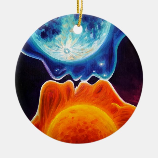 Ornamento De Cerâmica Beijo Sol e Lua (Frente)