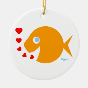Ornamento De Cerâmica Beijos e Mensagem de Amor de Peixe Justo