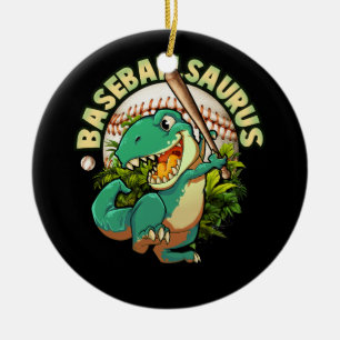 Ornamento De Cerâmica Beisebol Softball Jogando Dinossauro Bateria Espor