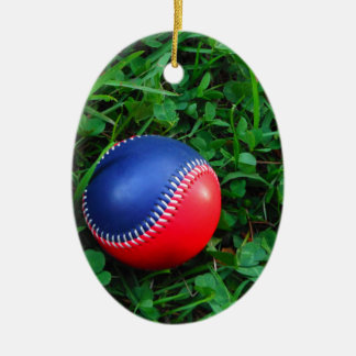 Ornamento De Cerâmica Beisebol Vermelho e Azul com Pintura Branca
