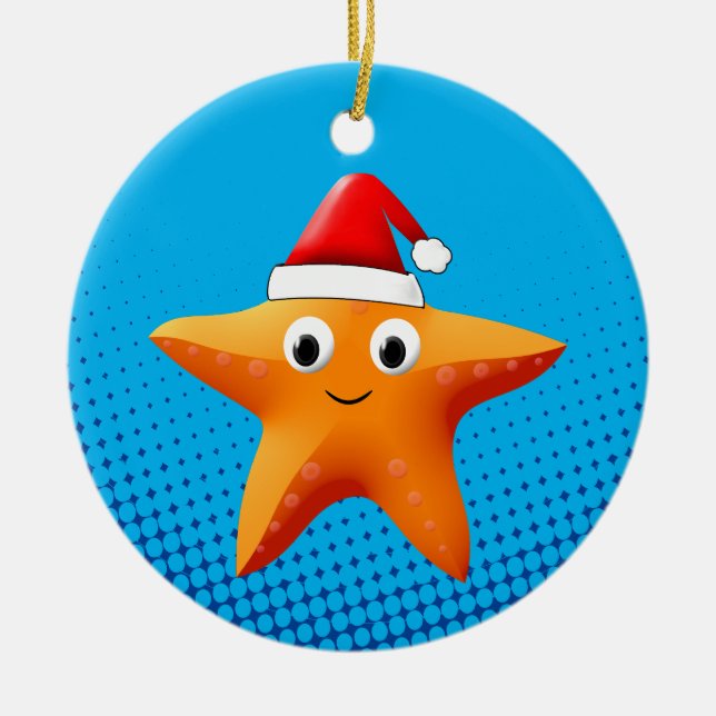 Ornamento De Cerâmica Bela Cartoon Starfish Santa Hat (Frente)