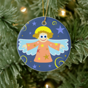 Ornamento De Cerâmica Bela Cartoon Whimsical Angel Art de Natal