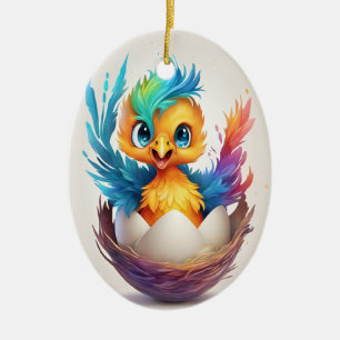 Ornamento De Cerâmica Bela Colorida Bebê Hatching Phoenix