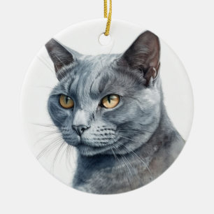 ORNAMENTO DE CERÂMICA BELA COR DE ÁGUA RUSSA, ROSTO AZUL DE GATO